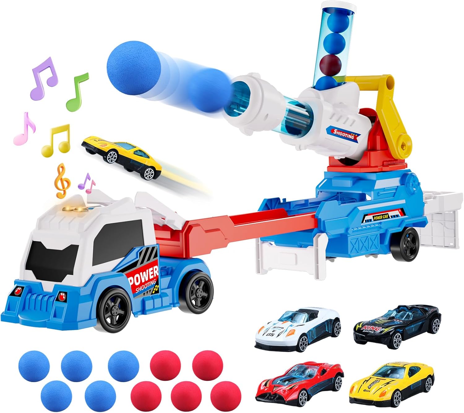 Boy Toys Age 3 4 5 6 Year Old Boy Gifts for Kids Gifts Toy Trucks with Light & Sounds Toys for Kids Age 3 4 5 6 7 8 Years Old,Include Eejection&Shooting Truck,4 Racing Cars