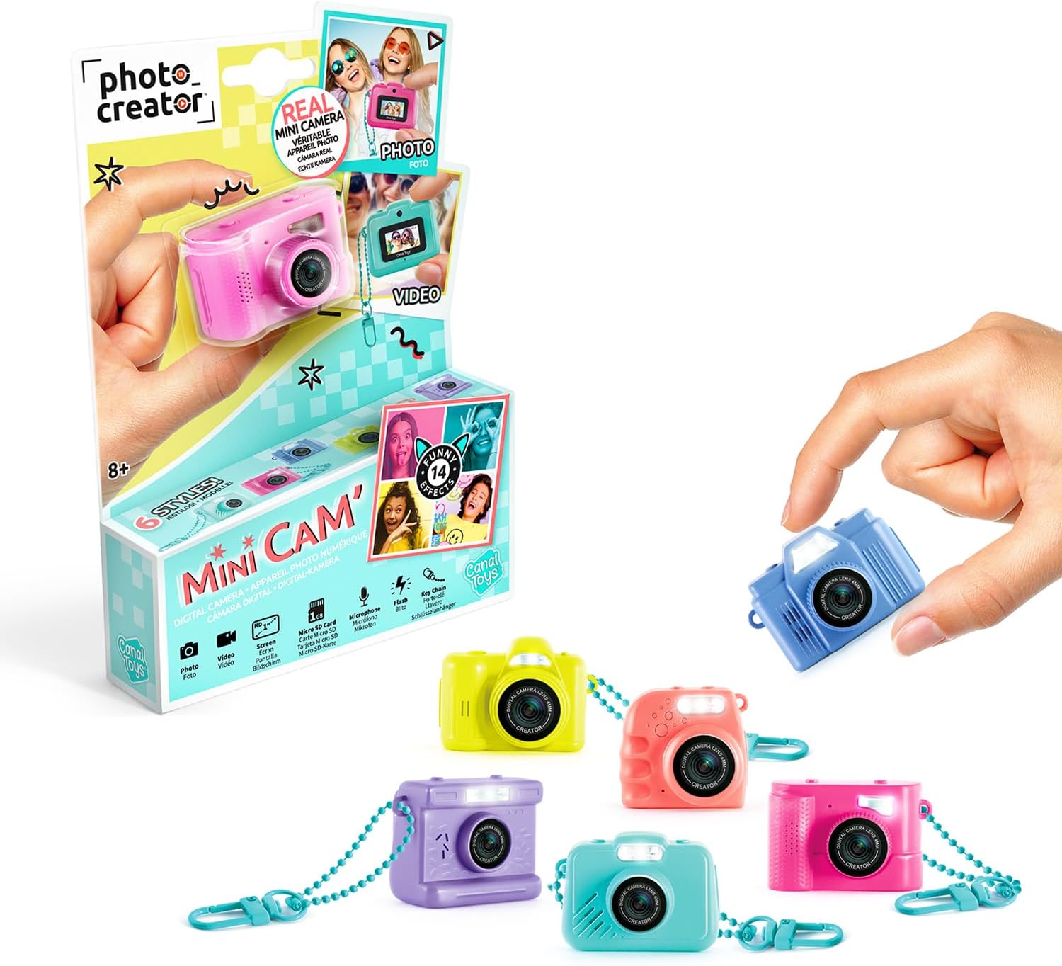Photo Creator Mini Cam Digital Camera | Keychain Size! | Includes 1GB SD Card | Videos & Photos! | Rechargeable Battery | LCD Screen | 6 Colours, Style May Vary