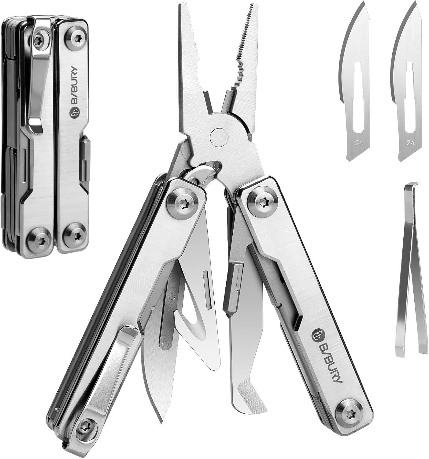 BIBURY Multitools, EDC Mini Pocket Tool, Foldable Pliers with Window Breaker, Seat Belt Cutter and Box Opener, Multi Tool for Emergency and Daily Use, Birthday Gifts for Men Women, Gifts for Dad Mom