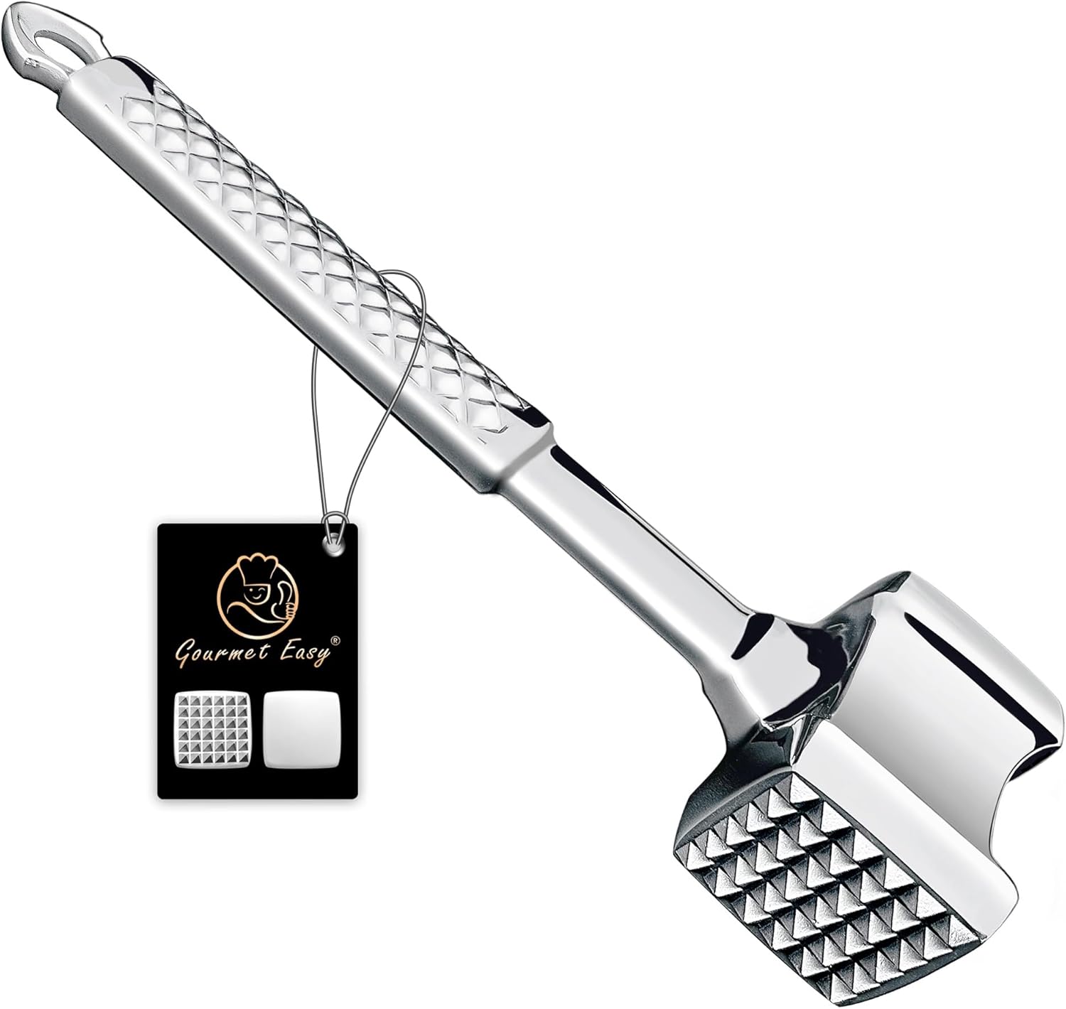 Stainless Steel Meat Tenderizer Tool, Premium Meat Mallet with Non-Slip Grip, Dual-sided Kitchen Mallet Ideal for Tenderizing Steak, Poultry & Chicken Cutlet, Dishwasher Safe with Lifetime Replacement