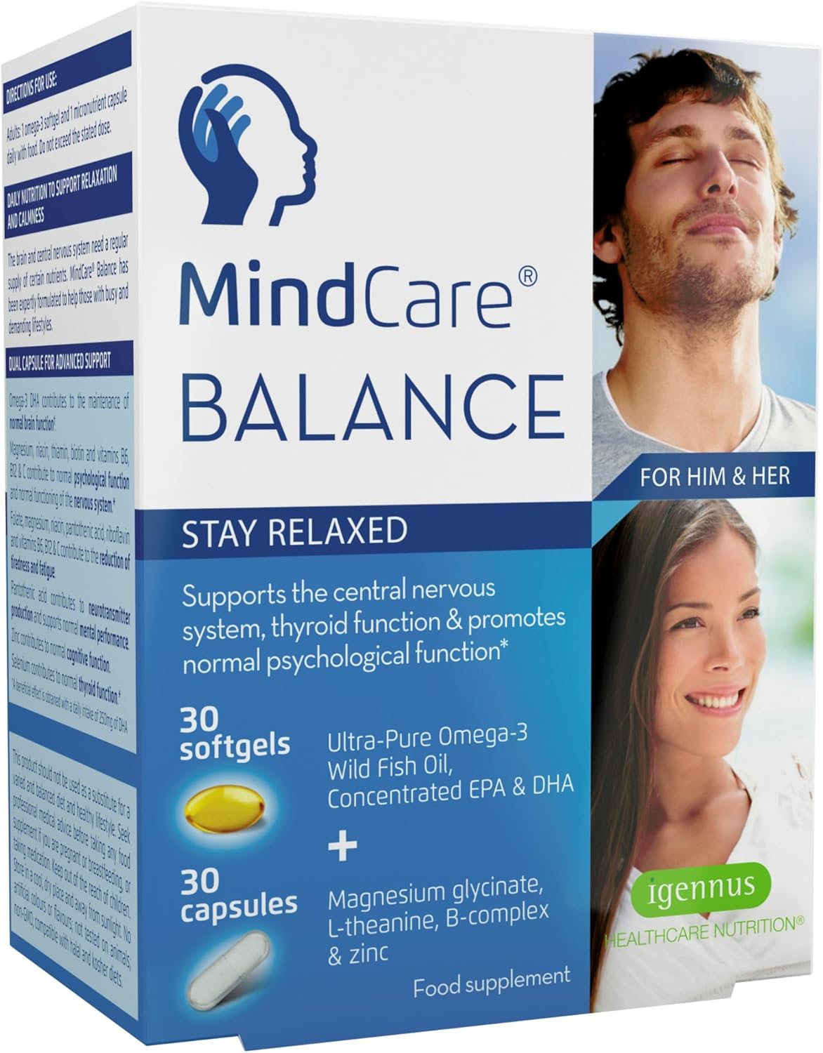 MindCare Balance, Natural Anxiety & Stress Relief Supplement, L-Theanine, Magnesium, Omega-3 & B-Vitamins, 60 Capsules