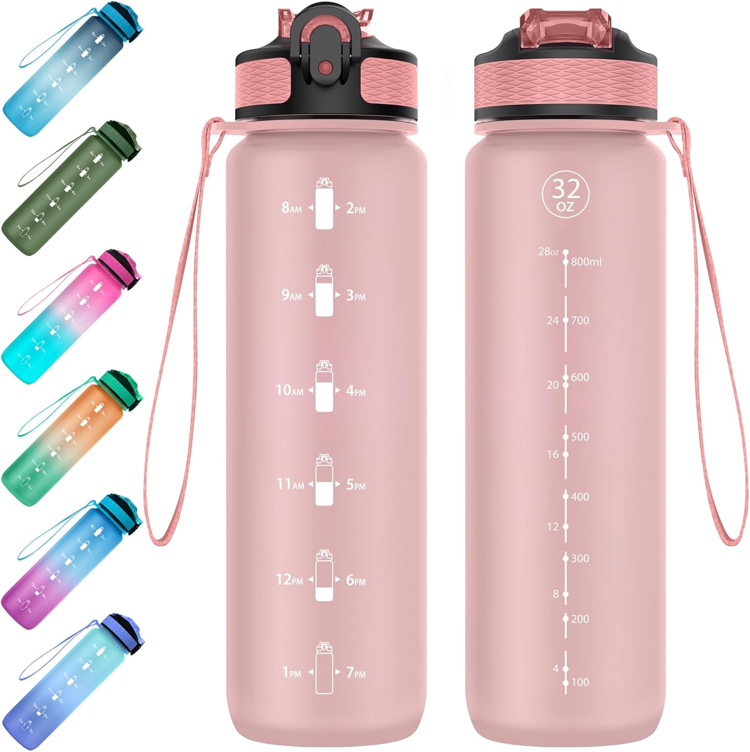 EYQ Water Bottle 1L / 500ML, 16oz / 32oz Leak-Proof Motivational Sports Drinks Bottle with Time Marker, Tritan BPA-Free, Drinking Waterbottles for Fitness, School, Gym, Outdoor Sports