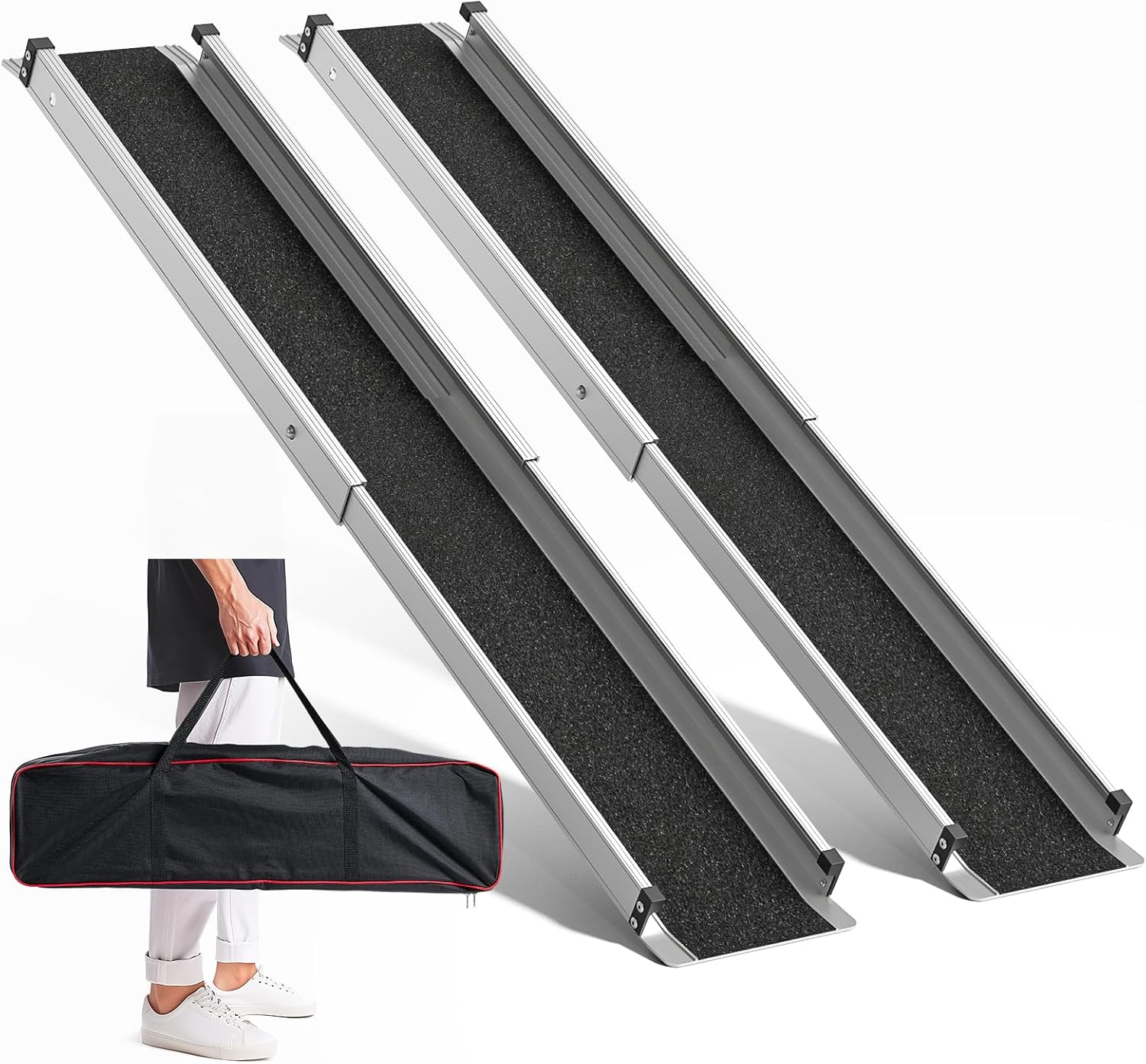 Telescopic Wheelchair Ramps 4FT Heavy-Duty 600LBS Capacity Aluminum Mobility Scooter Ramp with Carrying Bag, Portable Foldable Design for Home Steps/Wheelchairs/Motorcycles, 2 Pack