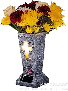 Angel Cross Graveyard Solar Vase - for cemeteries, for Halloween props to honor loved ones., Light Gray