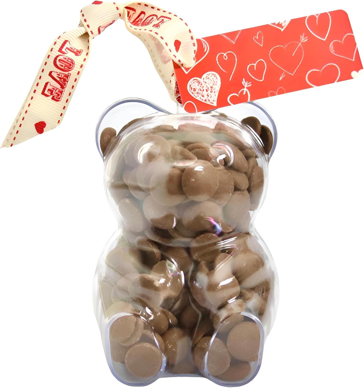 ButtonChocs Valentines Chocolate Teddy Bear - Lovehearts. Belgian Milk Chocolate Valentines Day Gift. Mothers Day Gift.