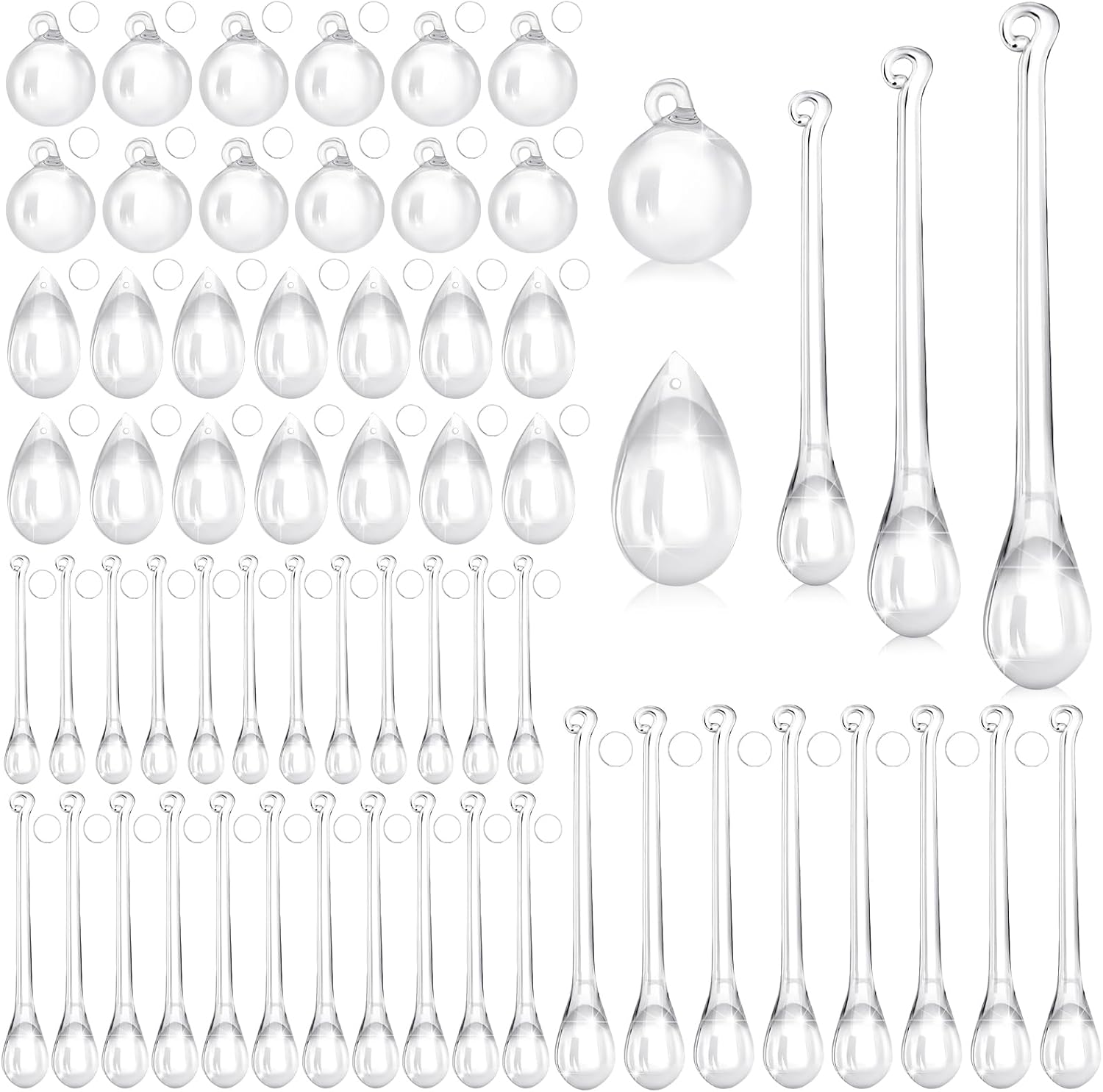 Vercraft 100 Pcs Christmas Tree Ornaments Clear Acrylic Hanging Teardrop Ornaments 5 Styles Christmas Crystal Chandelier Pendant Crystals for Centerpieces Chandelier Wedding Xmas Decor (Clear)