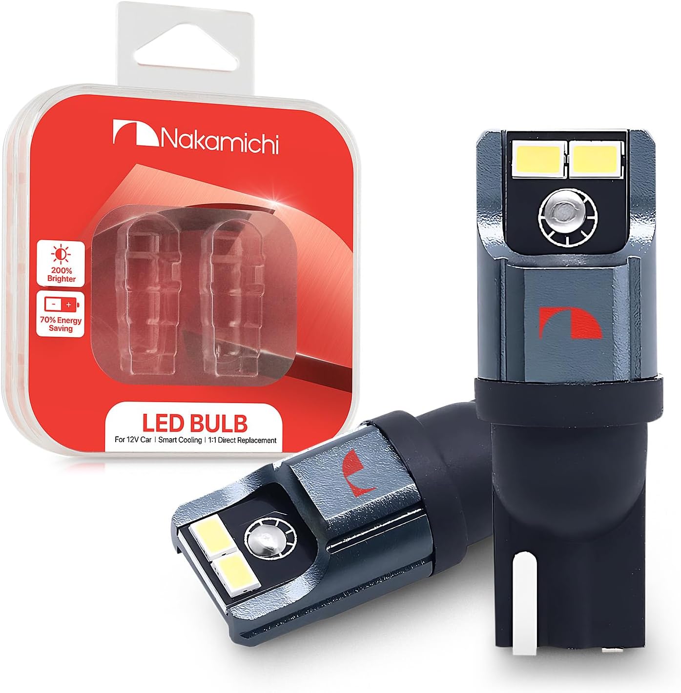 Nakamichi T10 LED Light Bulb 168 2825 194 W5W 4-SMD 3020 Chipsets White LED Replacement Bulbs for Car Interior Dome Map Door License Courtesy Dash Lights (With CAN-Bus)