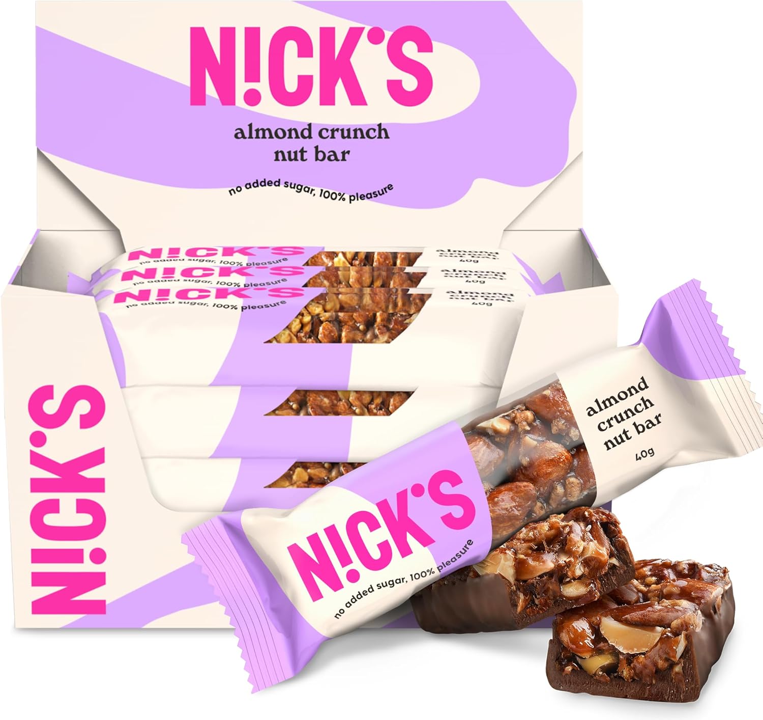 NICKS Nut Bar Almond crunch, Vegan Chocolate Keto Snack 2.9 Net Carbs, 179 Calories, No Added Sugar Gluten Free Low Carb Sweets (Multipack 12x40g)