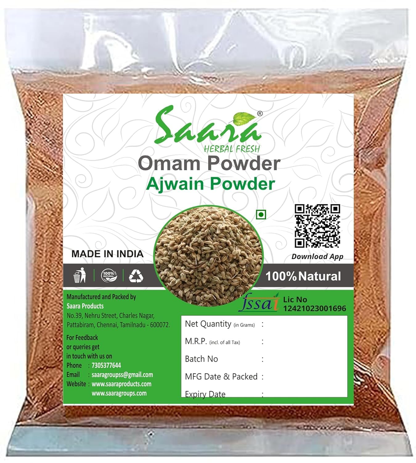 Ajwain Carom Seed powder, Ajowan Carway, Thymol Seed powder,100g