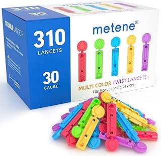 Metene Twist Top Lancets for Lancing Devices, 310 Count, 30 Gauge Lancets for Blood Sugar Test, Diabetic Lancets, Multicolored
