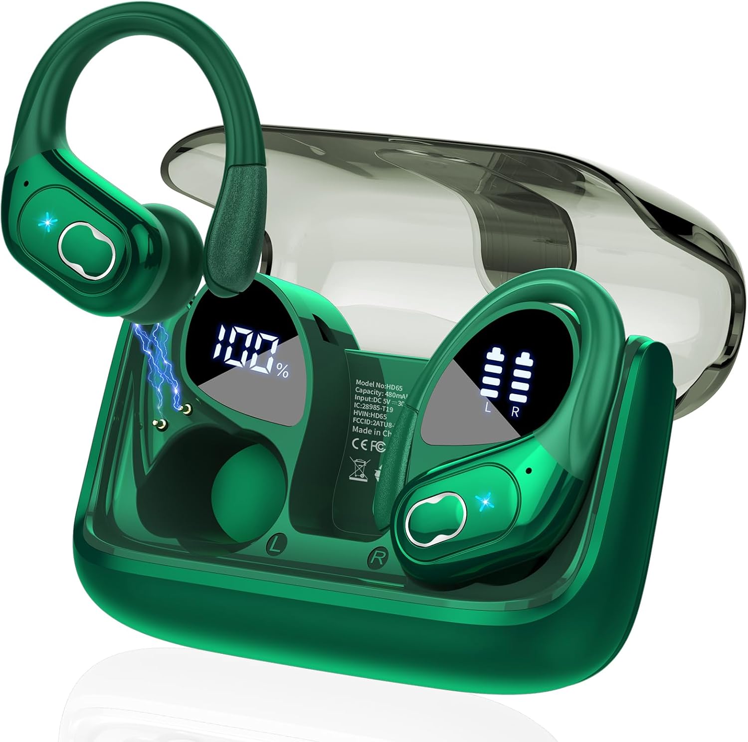 STECEi Wireless Earbuds, 75H Bluetooth 5.4 Headphones Sport with 4 ENC Noise Cancelling Mic, HiFi Stereo Wireless Earphones with Earhooks, IP7 Waterproof Ear Buds for Sport/Running/Gym, Dark Green