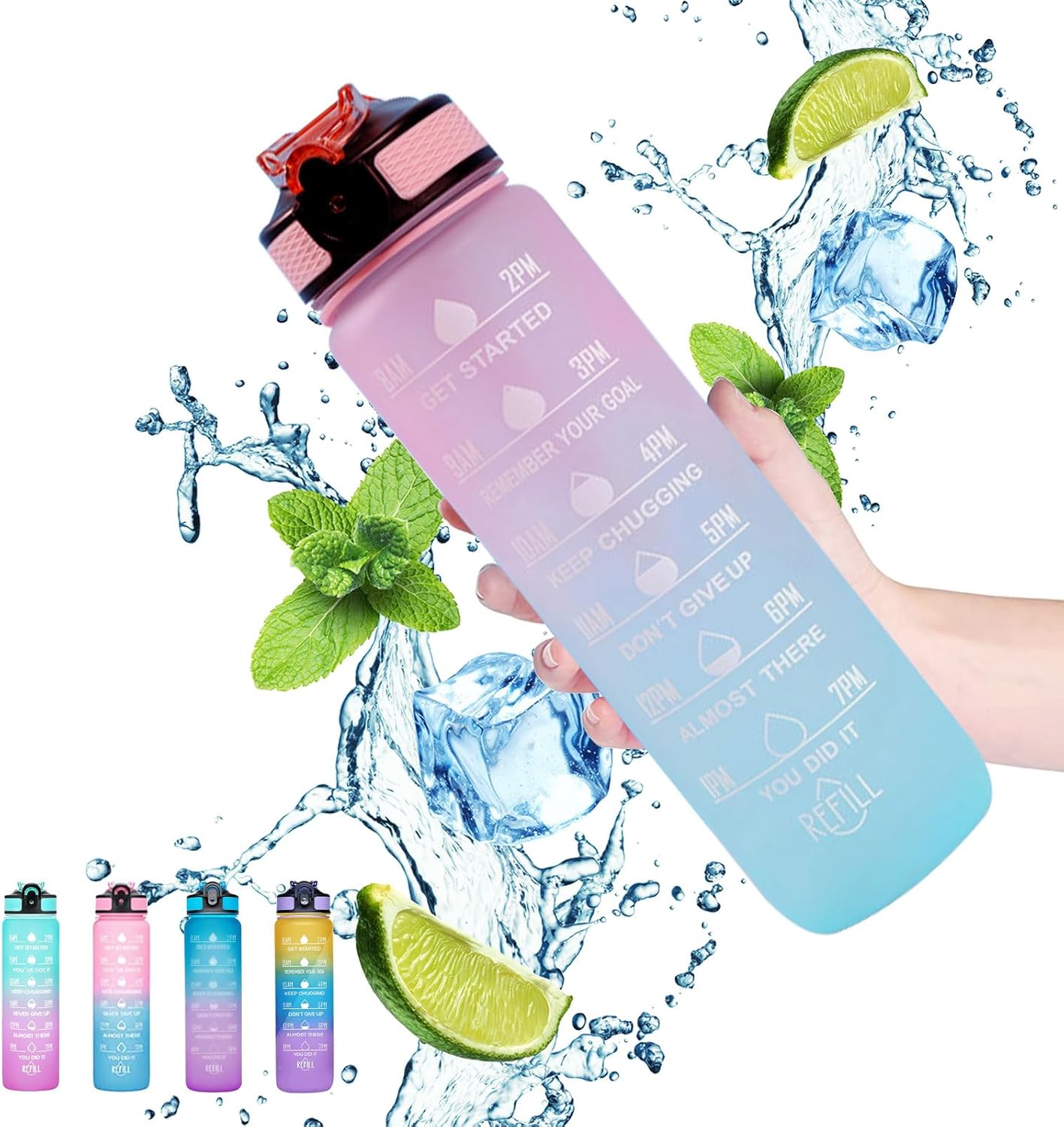 Gaiayhc Sports Water Bottle 1 L,Motivational Water Bottle with Time Marker and Straw,30oz Leakproof Design Water Bottle for Sports,Hiking,Gym,Fitness,Outdoor,Cycling,School & Office