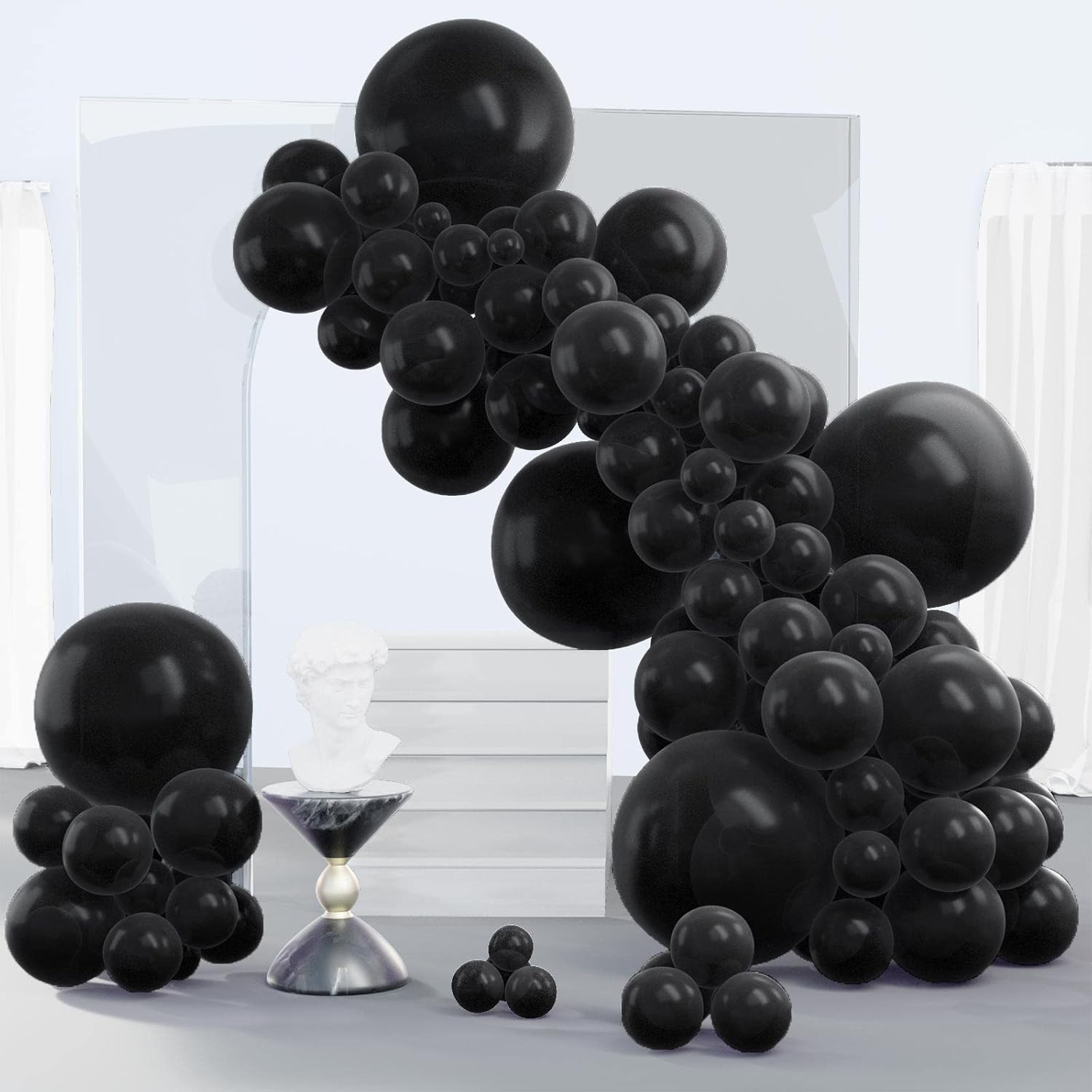 PartyWoo Black Balloons 140 pcs Different Sizes Pack of 18 12 10 5 Inch Matte Black Latex Balloon Arch Kit Garland for Graduation Halloween New Year Anniversary Birthday Party Decorations Black-Y18