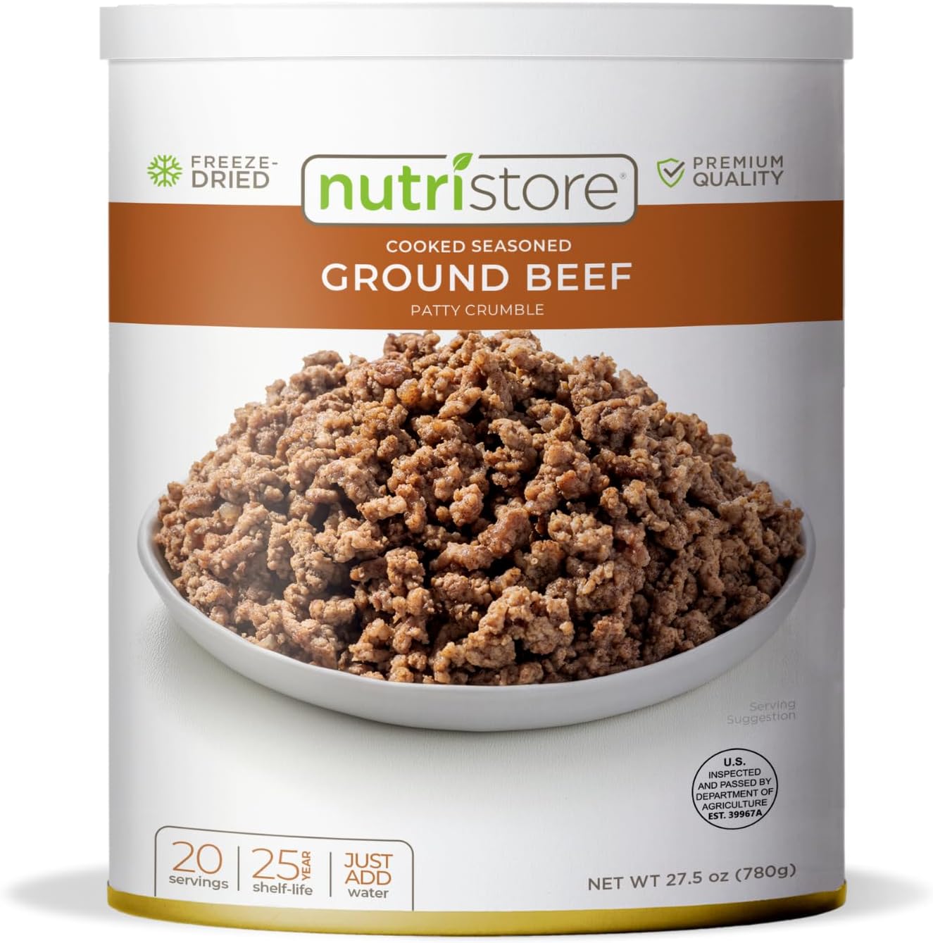 Nutristore Freeze Dried Ground Beef | Pre-Cooked Hamburger Meat for Backpacking, Camping, Meal Prep | Long Term Survival Emergency Food Supply | 25 Year Shelf Life | Bulk #10 Can | Made in USA