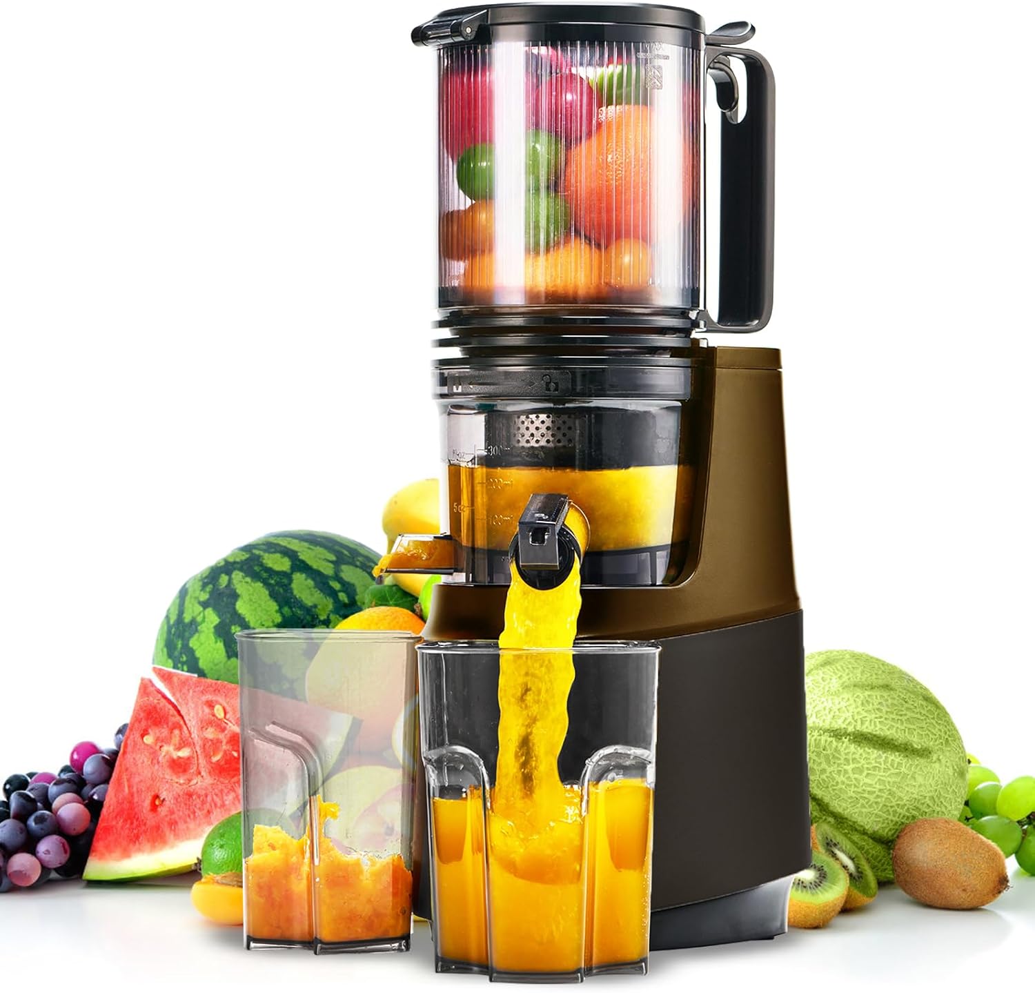 Cold Press Juicer,Slow Masticating Juicer Machines with 5.3" Large Feed Chute for Most Fruits and Vegetables,Easy to Clean Lemon Orange Juicer with 250W Motor and High Juice Yield