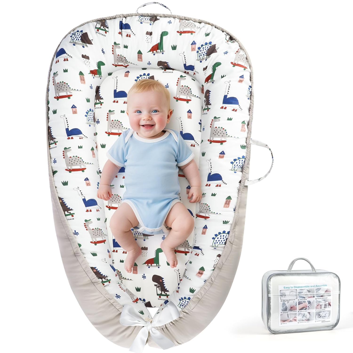 KISS GOLD Baby Lounger - Breathable Soft Cotton Cover Baby Lounger Nest, Babies Essentials Gifts, Portable Infant Lounger for Baby Tummy Time Floor Playing Seated Support for Home and Travel