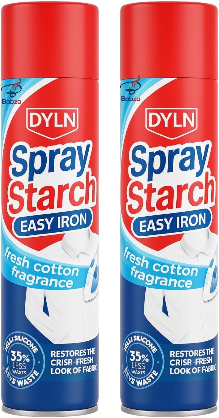 Bobzo DYLN 2-in-1 Starch Spray with Easy Iron, Ironing Aid That Restores Look of Fabric and Helps Remove Creases - 300 ml (Pack of 2)