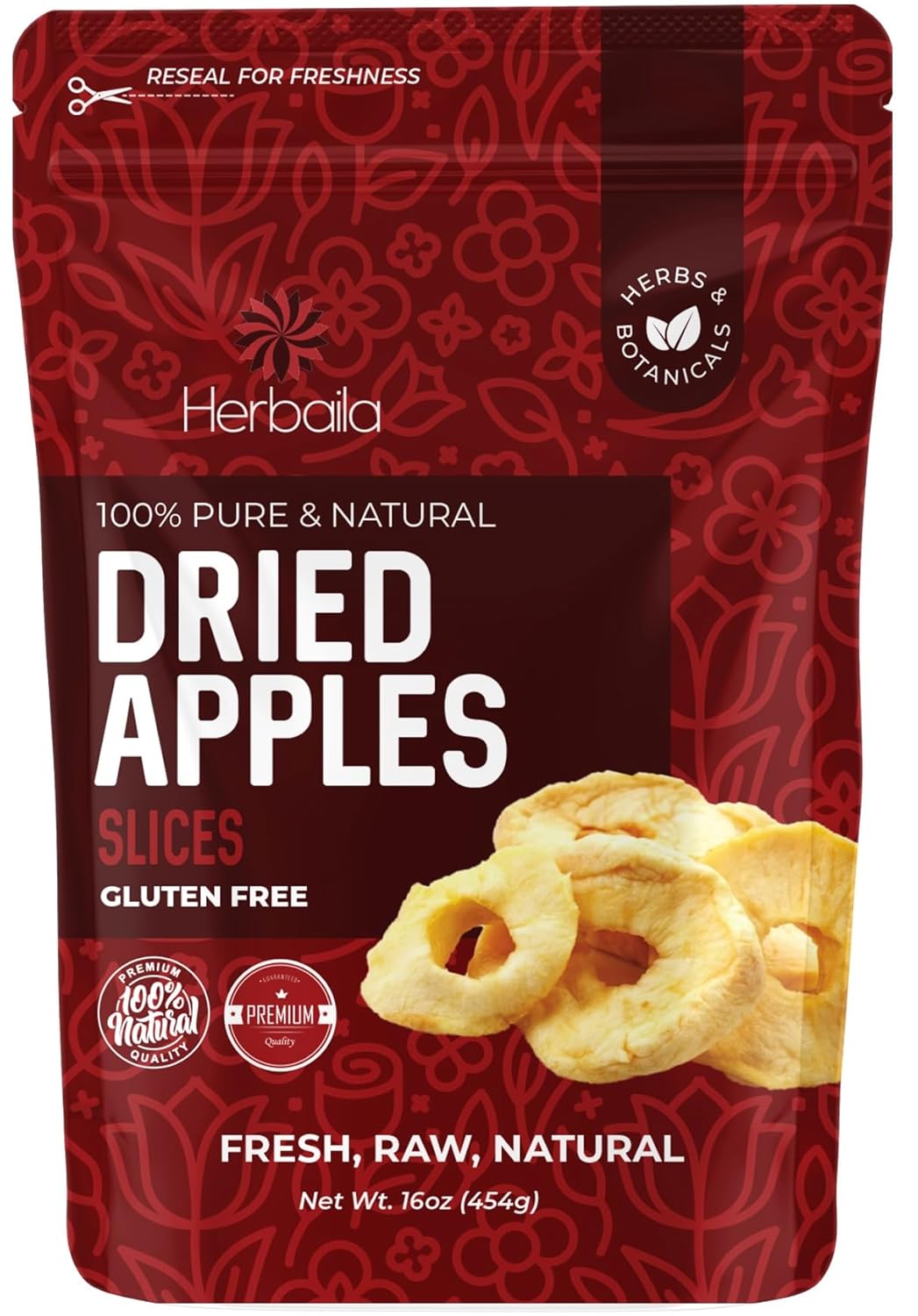 Herbaila Dried Apples 1lb, Apple Slices. Chewy Soft Dried Apples No Sugar Added, Dried Apples Bulk and Dried Apple Slices. Gluten Free Snacks, Dried Fruit No Sugar Added 16oz.