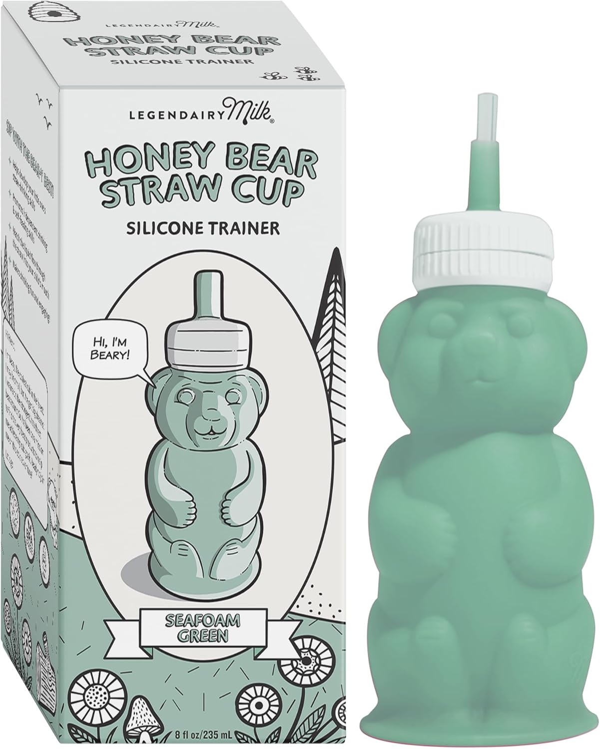 Legendairy Milk Honeybear Silicone Sippy Cup - Green, 8 oz, Dishwasher Safe, Trainer Straw Cup for Babies & Toddlers 4+ Months