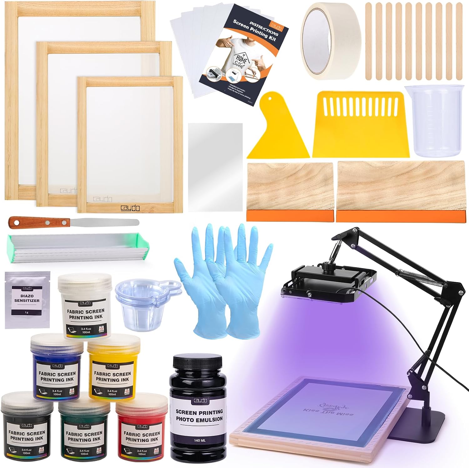 Caydo 54 Pieces Screen Printing Kit with 50W LED UV Light