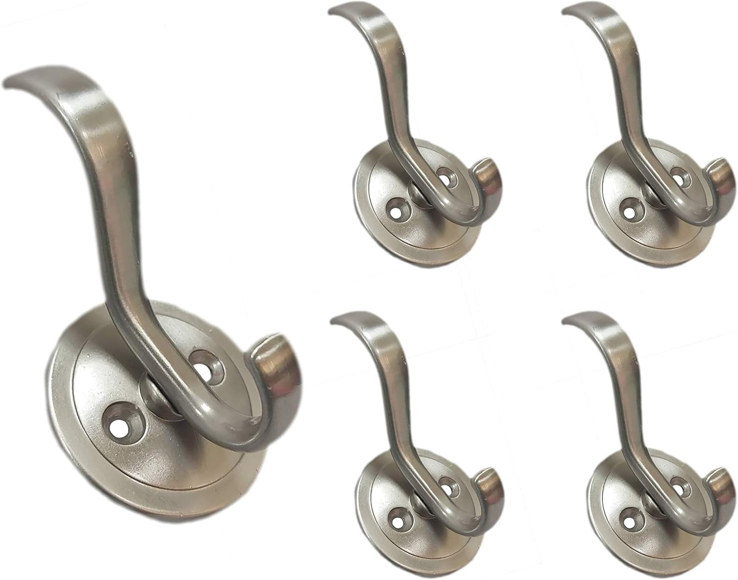QCAA Zinc Diecast Coat Hook, Satin Nickel, 5 Pack
