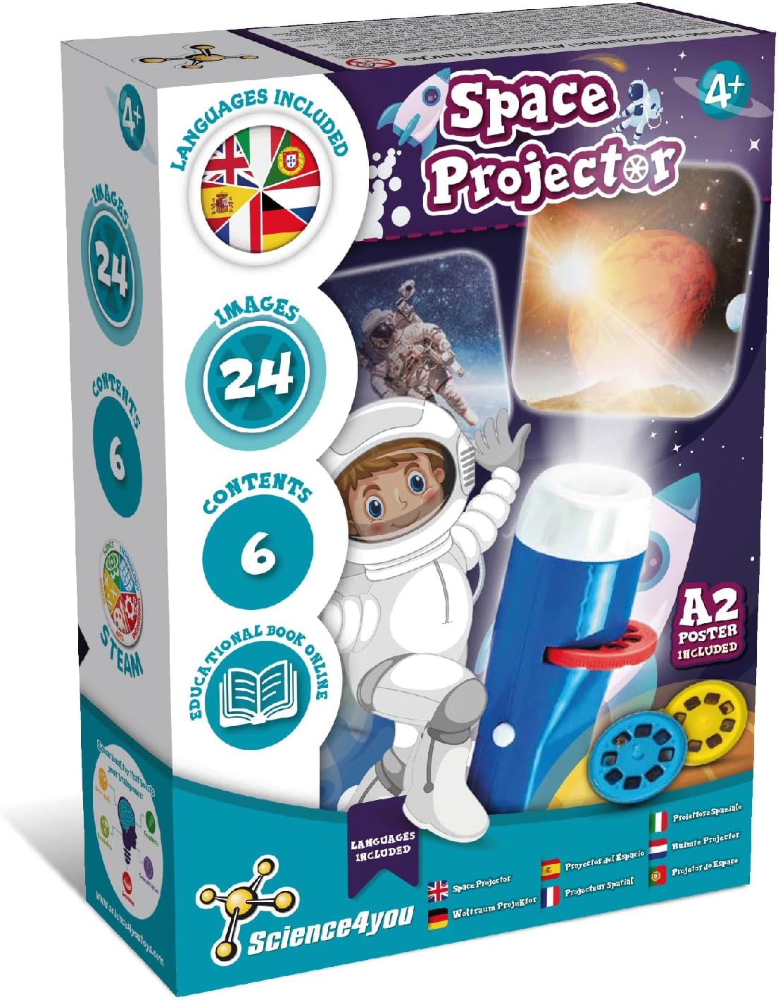 Science4you Space Torch and Projector for Kids Age 4+ - Solar System Projector Torch, Explore the Universe, Galaxy Light with Planets for Kids, Space Toys, Games & Gifts for Boys & Girls 4+ Years Old