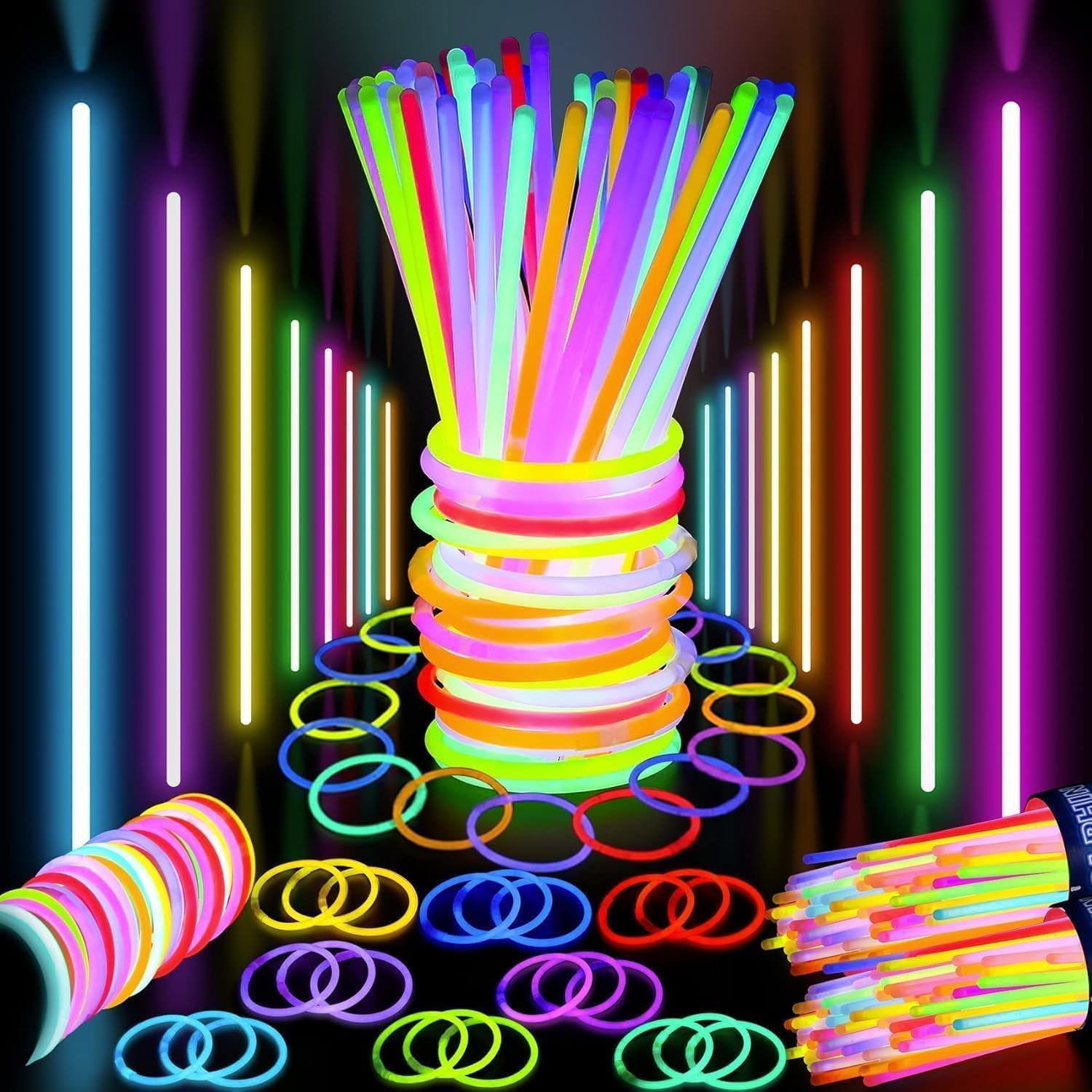 Glow Sticks Party Pack 100Pcs - Glow in The Dark Party Supplies Neon Glowsticks For Adults – Rave Dance Party Bracelets-Necklaces- Neon Accessories Halloween Party Decorations Kids Party Favors