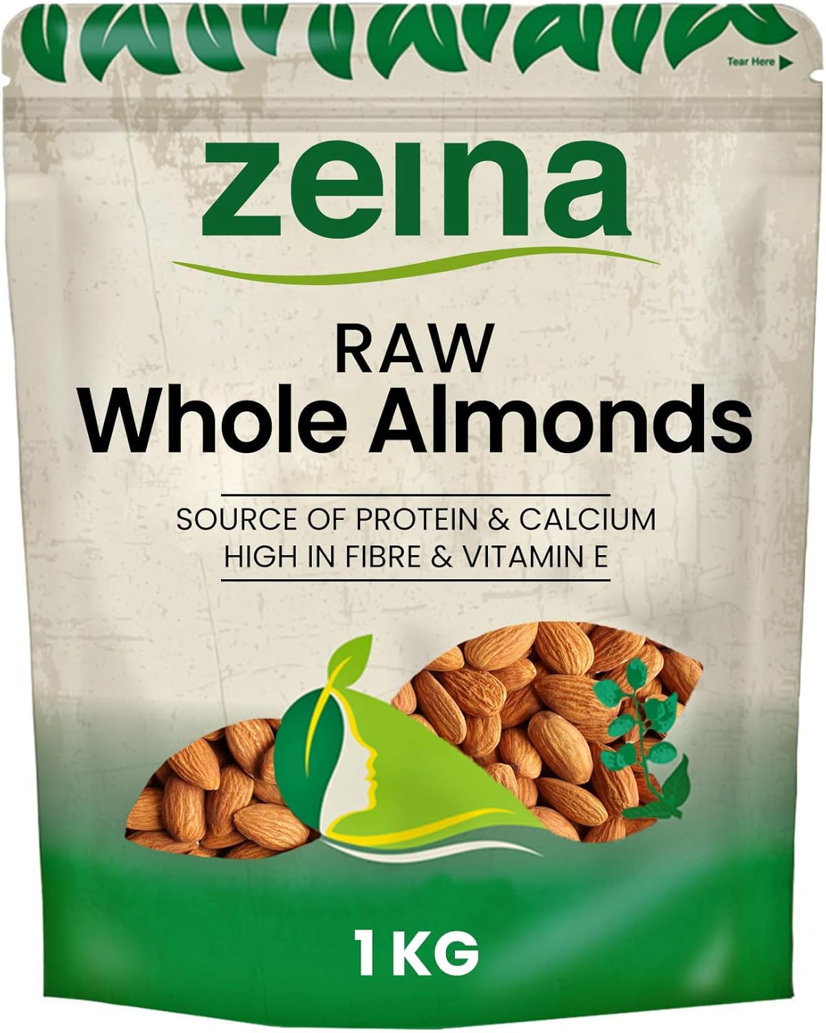 Zeina California Raw Almonds Extra No.1 (1Kg) - Vegan and Kosher Approved Healthy Snack High in Fibre, Minerals, Vitamin E
