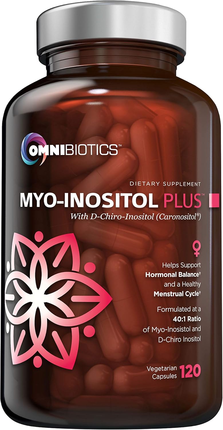 OmniBiotics Myo-Inositol & D-Chiro Inositol Supplement with 40:1 Ratio for Hormone Balance for Women - Women Supplement to Support Reproductive Health & Ovarian Function. Non-GMO - 120 Vegan Capsules
