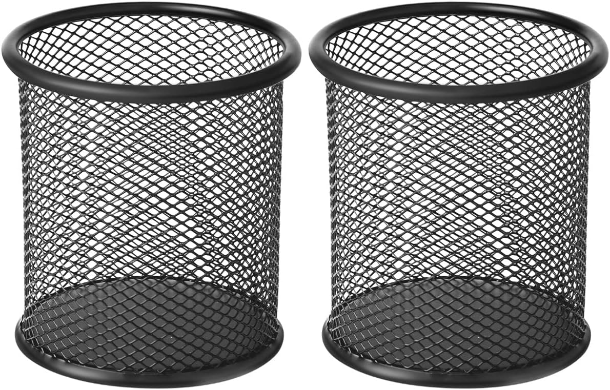 2pk Metal Mesh Pen Pot Pencil Holder for Desk Metal Office Mesh Desk Organizer Pen Holder Office Stationery - Desk Accessories & Storage Products, Black