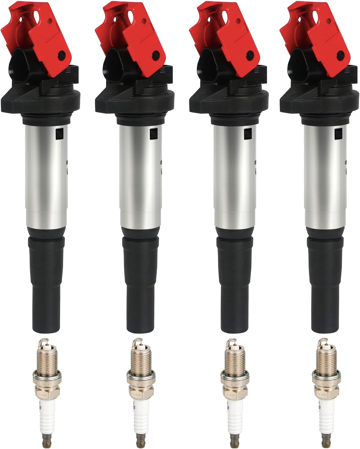 Ignition Coil Packs UF598 and Iridium Platinum Spark Plugs 97968 Fits for Mini Cooper Countryman Paceman 1.6L L4 2007 2008 2009 2010 2011 2012 2013 2014, Set of 4,# 12137575010 C1692, Red