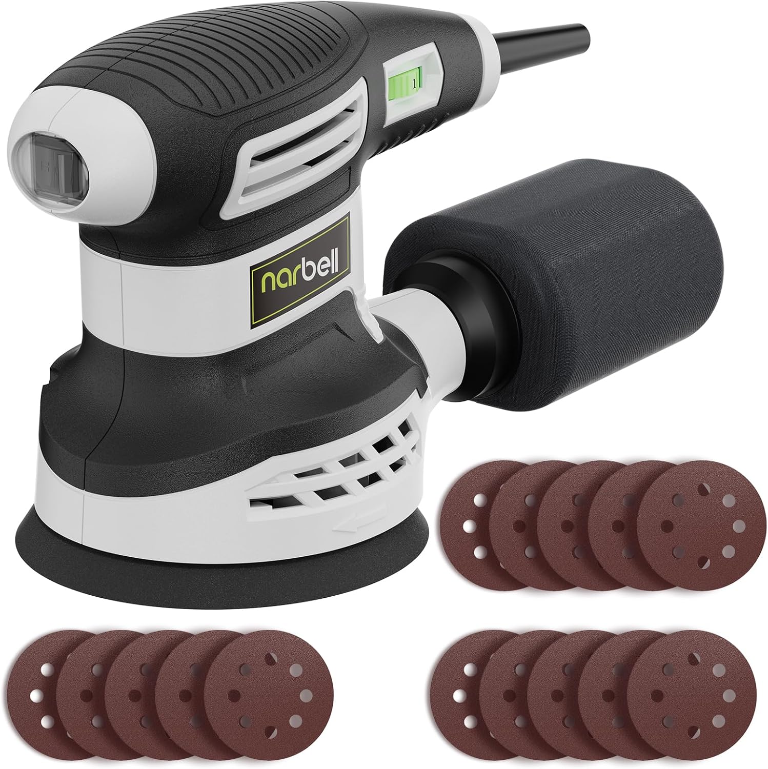 Orbital Sander 3.0AMP(360W),14000RPM Random Orbit Sander Tool with 6 Variable Speeds, 5" Electric Palm Sander Kit with Dust Bag,15pcs Sandpapers for Woodworking & Sanding, Light Gray