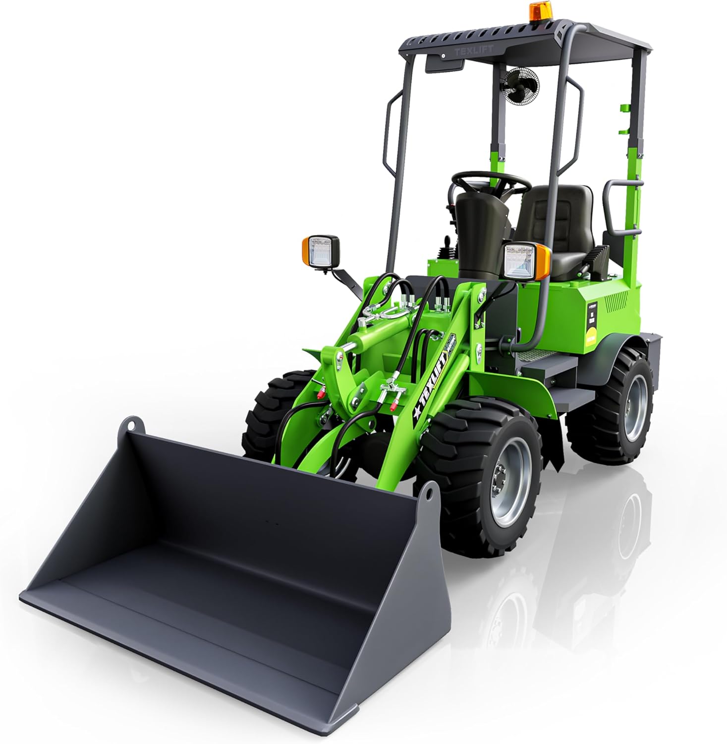 Full Electric Mini Skid Steer Loader – Tractor Front End Wheel Loader with Wide Bucket Compatible with Various Attachments, Load Capacity 880 Lbs, Powered by Lead Acid Battery - TXL88