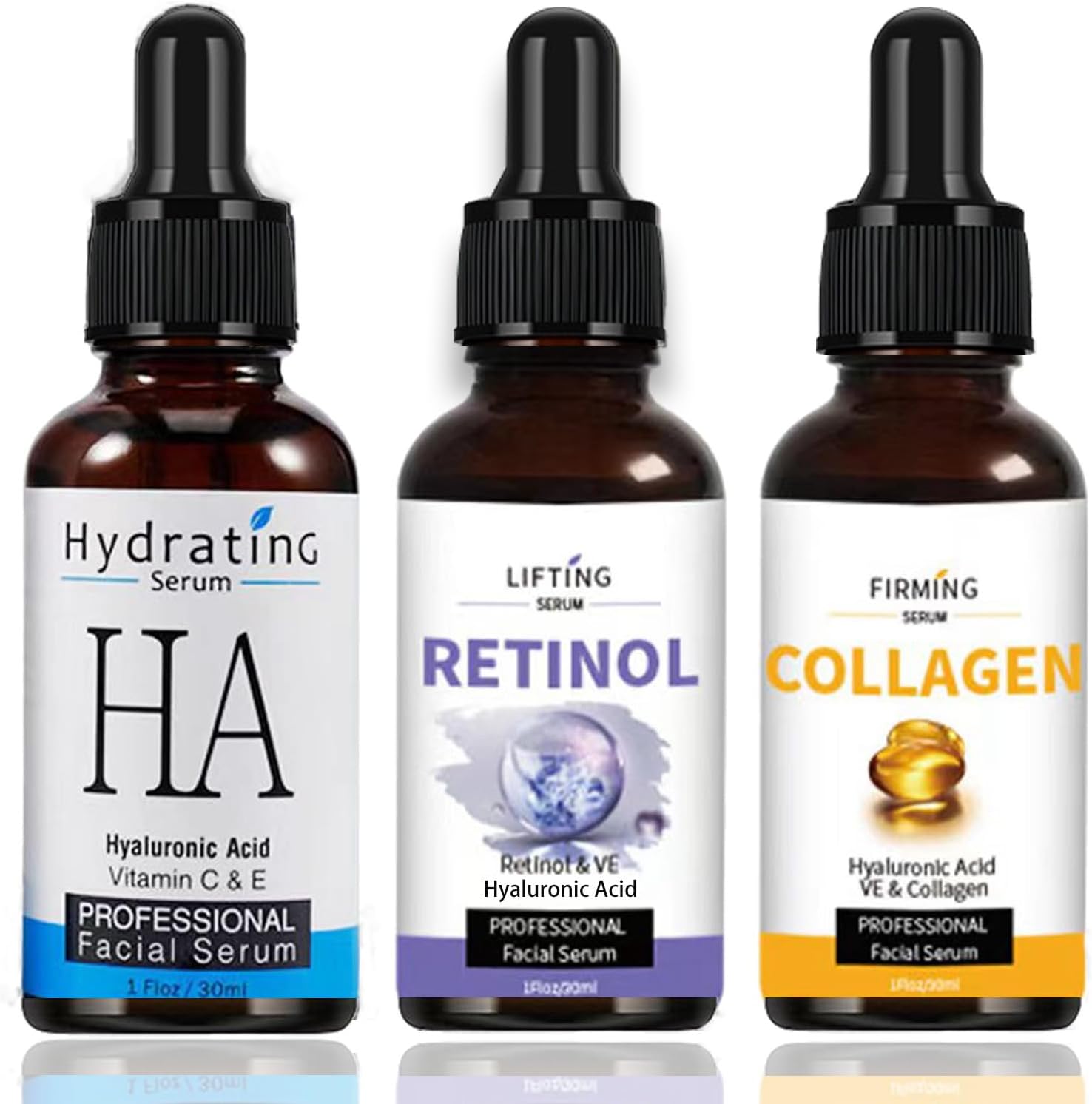Age Defying Serum 3 Pack - Retinol Serum - Collagen Serum for Face - Moisturizing & Hydrating Skin Hyaluronic Acid - Anti Aging Skincare for Women & Men - Reduce Fine Line & Soothe Wrinkle Skin Care