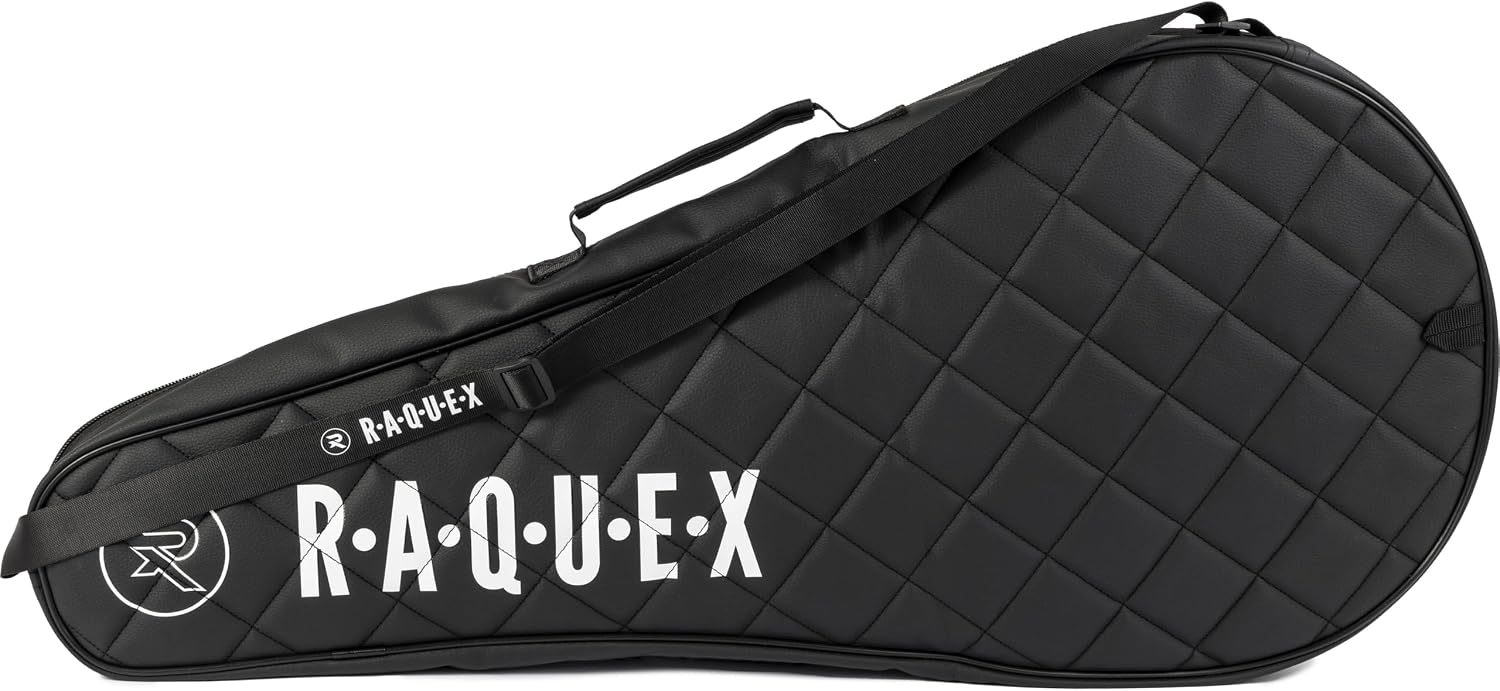 Raquex Elite Tennis 2 Racket Cover - Bag with Carry Handle & Shoulder Strap - Quilted Faux Leather Padded Racquet Case in Black – Luxury Sports Gift for Women & Men