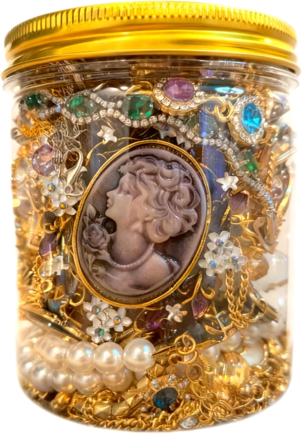35 PCS Mystery Jewelry Jar, Surprise Gold Vintage Jewelry Set for Woman, Includes Victorian Necklaces, Earrings, Rings and Bracelets, Unique Surprise Birthday Gifts Jewelry Box for Her