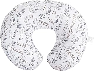 Boppy Nursing Pillow Original Support, Gray Taupe Leaves, Ergonomic Nursing Essentials for Bottle and Breastfeeding, Firm Fiber Fill, with Removable Nursing Pillow Cover, Machine Washable