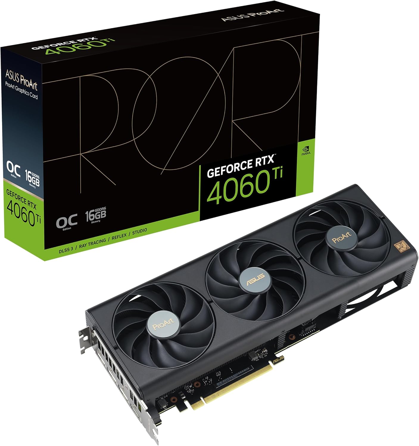 ASUS ProArt GeForce RTX™ 4060 Ti 16GB OC Edition GDDR6 Graphics Card (PCIe 4.0, 16GB GDDR6, DLSS 3, HDMI 2.1a, DisplayPort 1.4a)