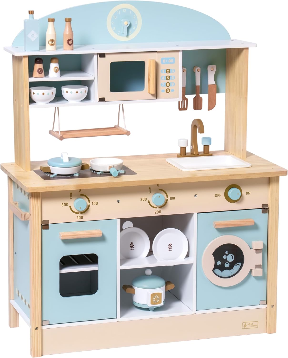 ROBUD Wooden Play Kitchen Set for Kids Toddlers, Toy Kitchen Gift for Boys Girls, Age 3+