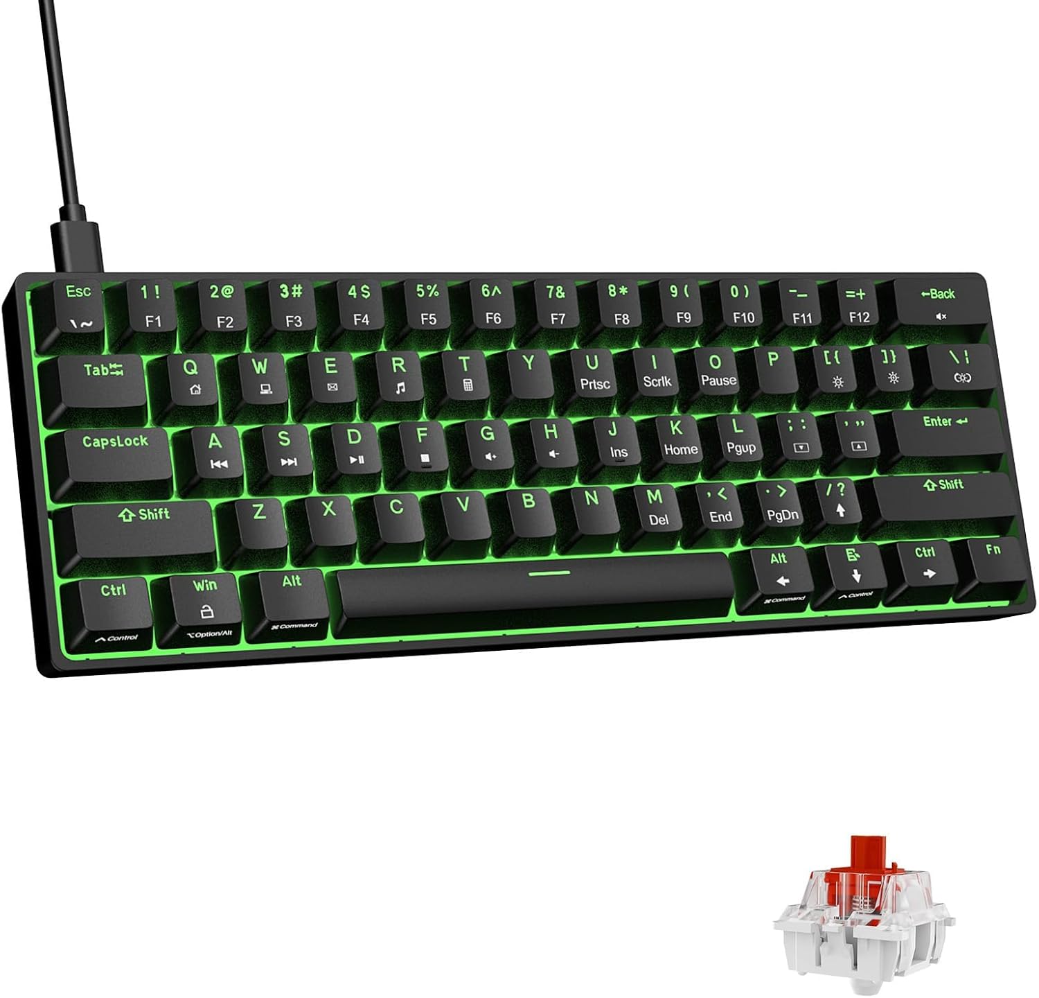 DIERYA DK61SE 60% Mechanical Gaming Keyboard, 61 Keys Anti-Ghosting, LED Backlight, Detachable USB-C, Ultra-Compact Mini Wired Keyboard with Quiet Red Linear Switch for Windows Laptop PC Gamer Typist