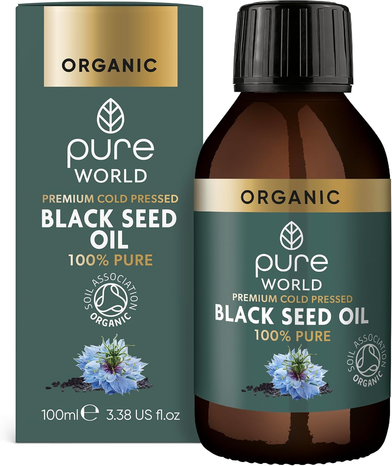 Pure World Organic Black Seed Oil 100ML High Strength Thymoquinone Cold & Freshly Pressed 100% Pure Virgin Nigella Sativa. Glass Bottle Kalonji Non-GMO…