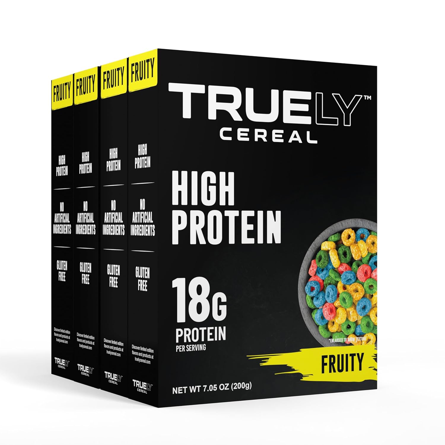 TRUELY Protein Cereal – Fruity Flavor | 18 g Protein, 4 g Sugar | 4 × 7.05 oz
