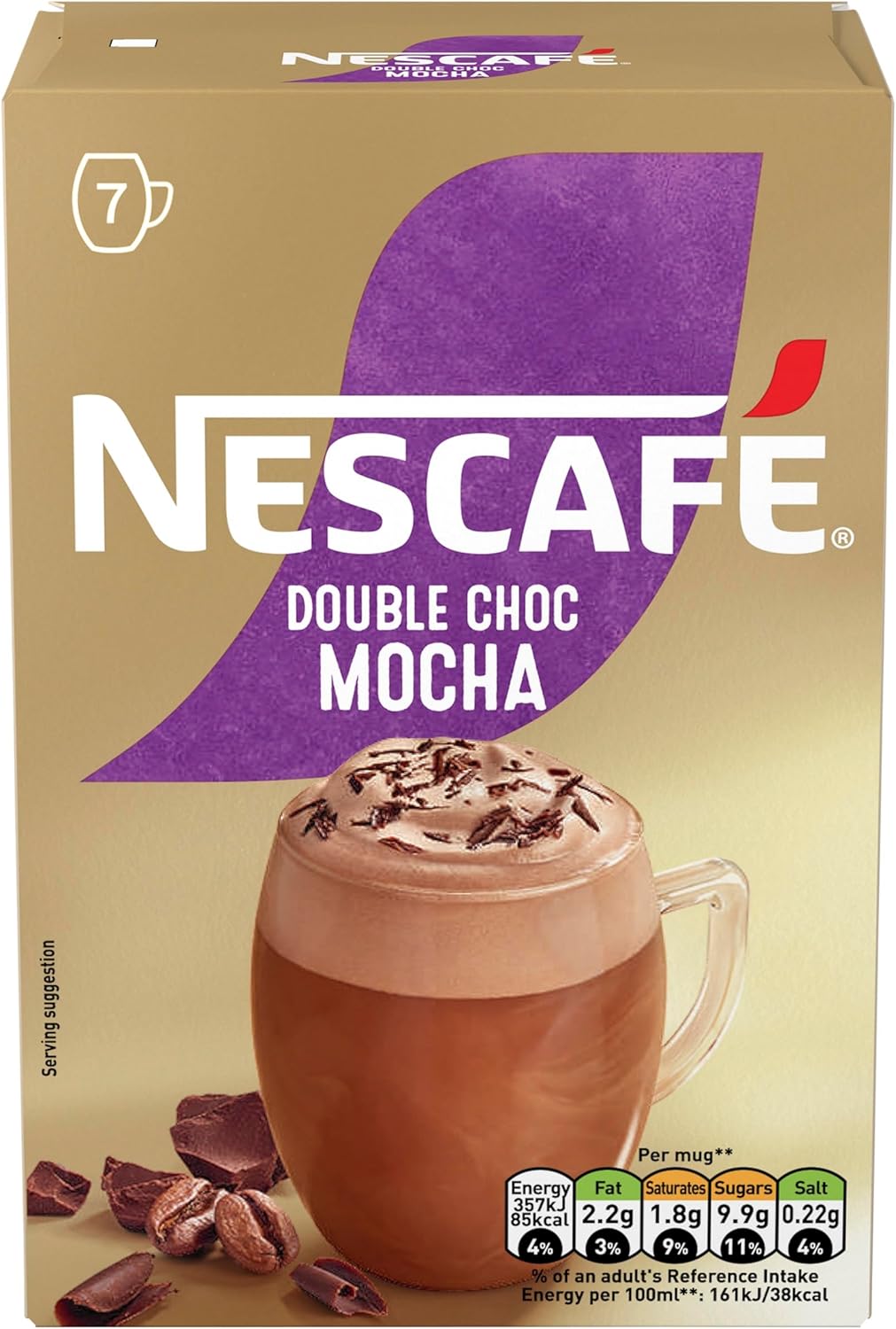 NESCAFÉ Mocha Double Chocolate Instant Coffee 7 Sachets, 100percent Responsibly Sourced Coffee Pack of 1