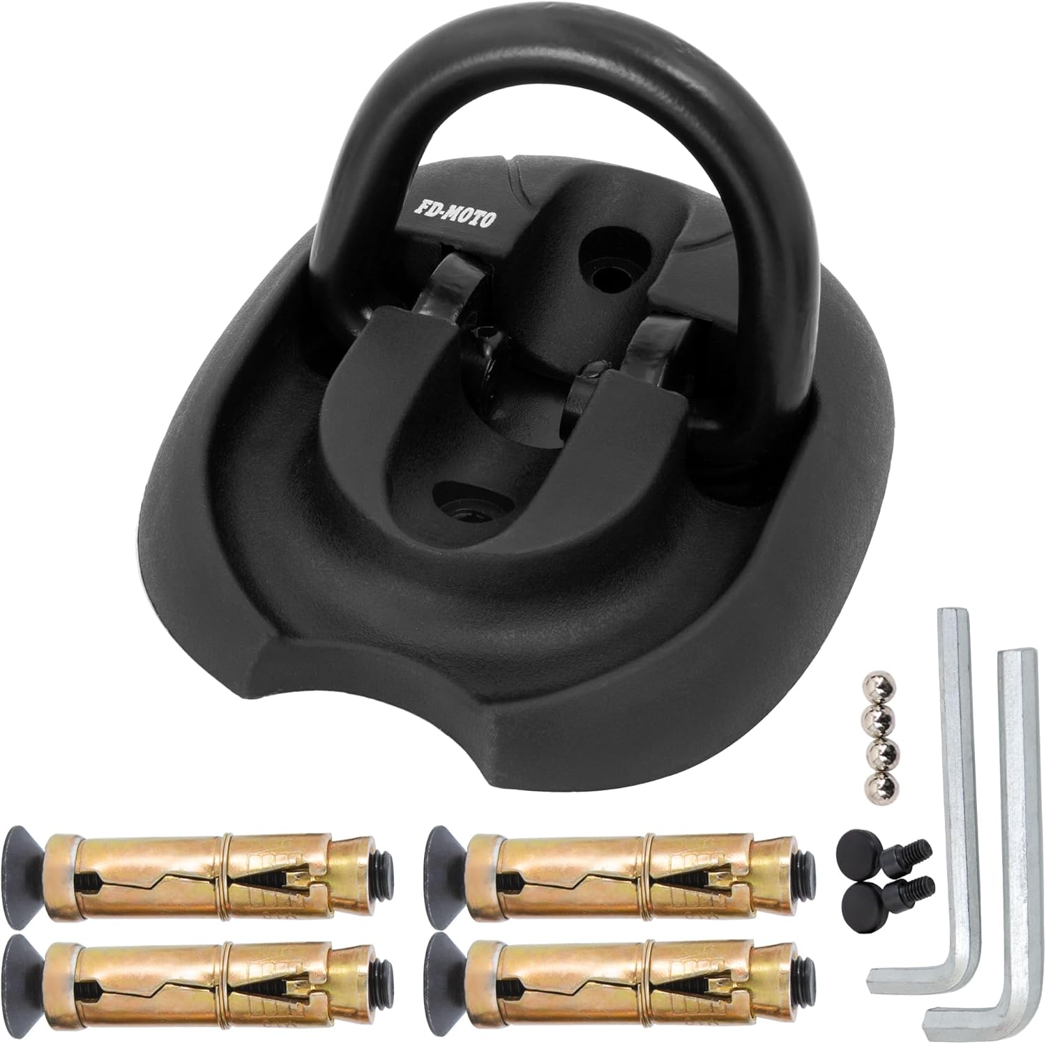 FD-MOTO Hardened Flip Up/Down Steel Ground Wall Chain Anchor Motorbike Lock (4 Bolts) Security Locking Point for motorcycle bike bicycle