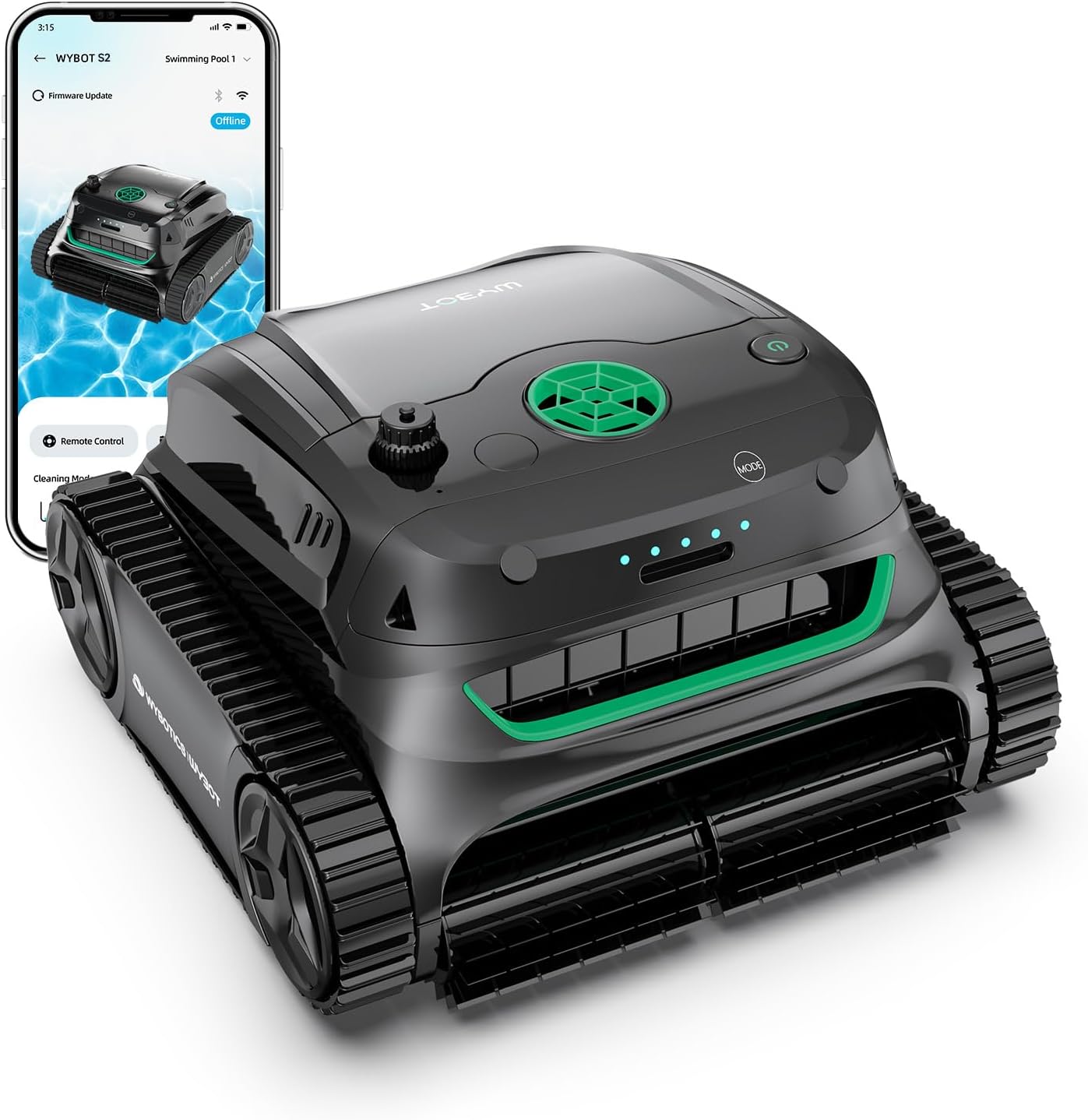 WYBOT S2 Cordless Robotic Pool Cleaner, Smart Navigation Pool Robot Vacuum for Pools up to 3230 Sq.ft, Triple Motors Power Suction, Dual Filtration, Lasts 210Mins Battery Life, Touch/APP Mode