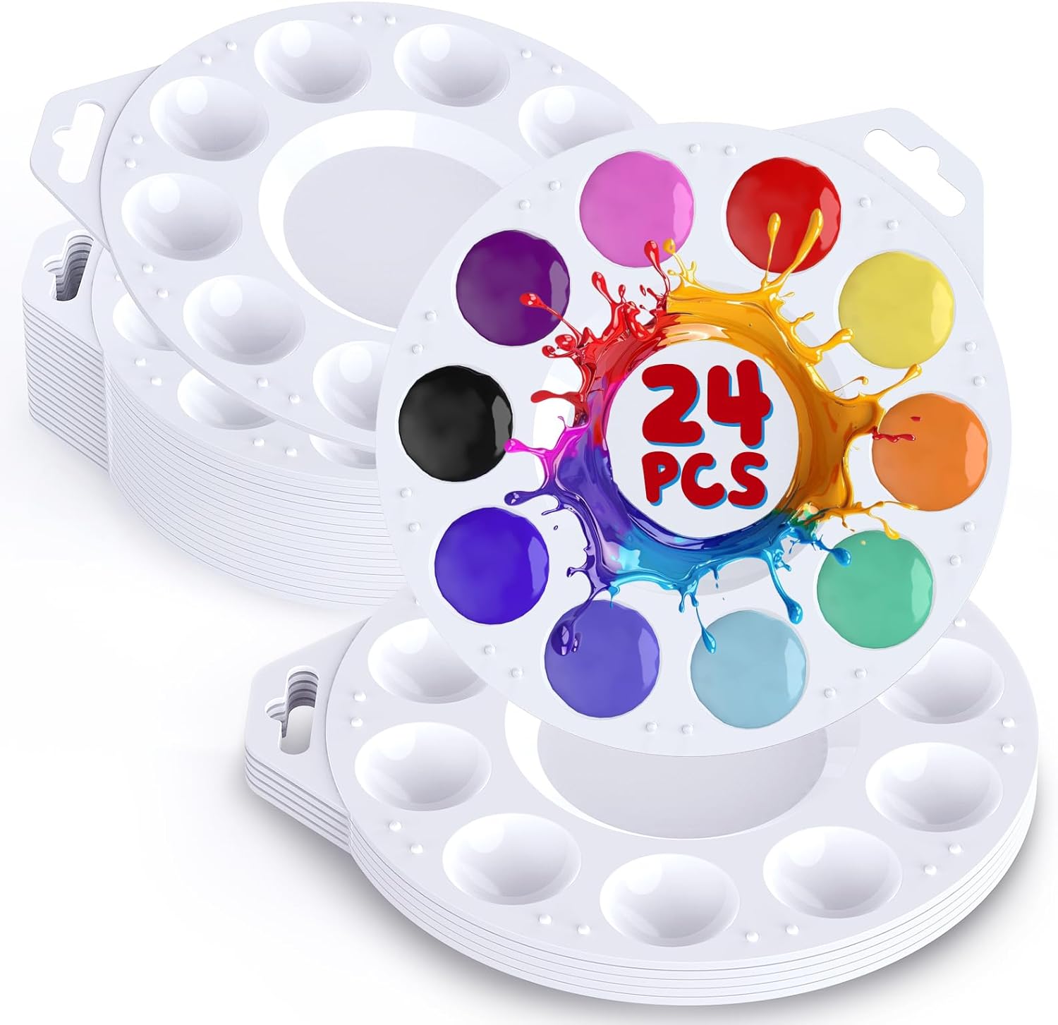 24-Pack Plastic Paint Tray Palettes, 10 Wells Acrylic Paint Palettes Set with Hanging Hole for Kids or Students, Watercolor Palette Painting Tray for School, Art Class & DIY Projects & Party