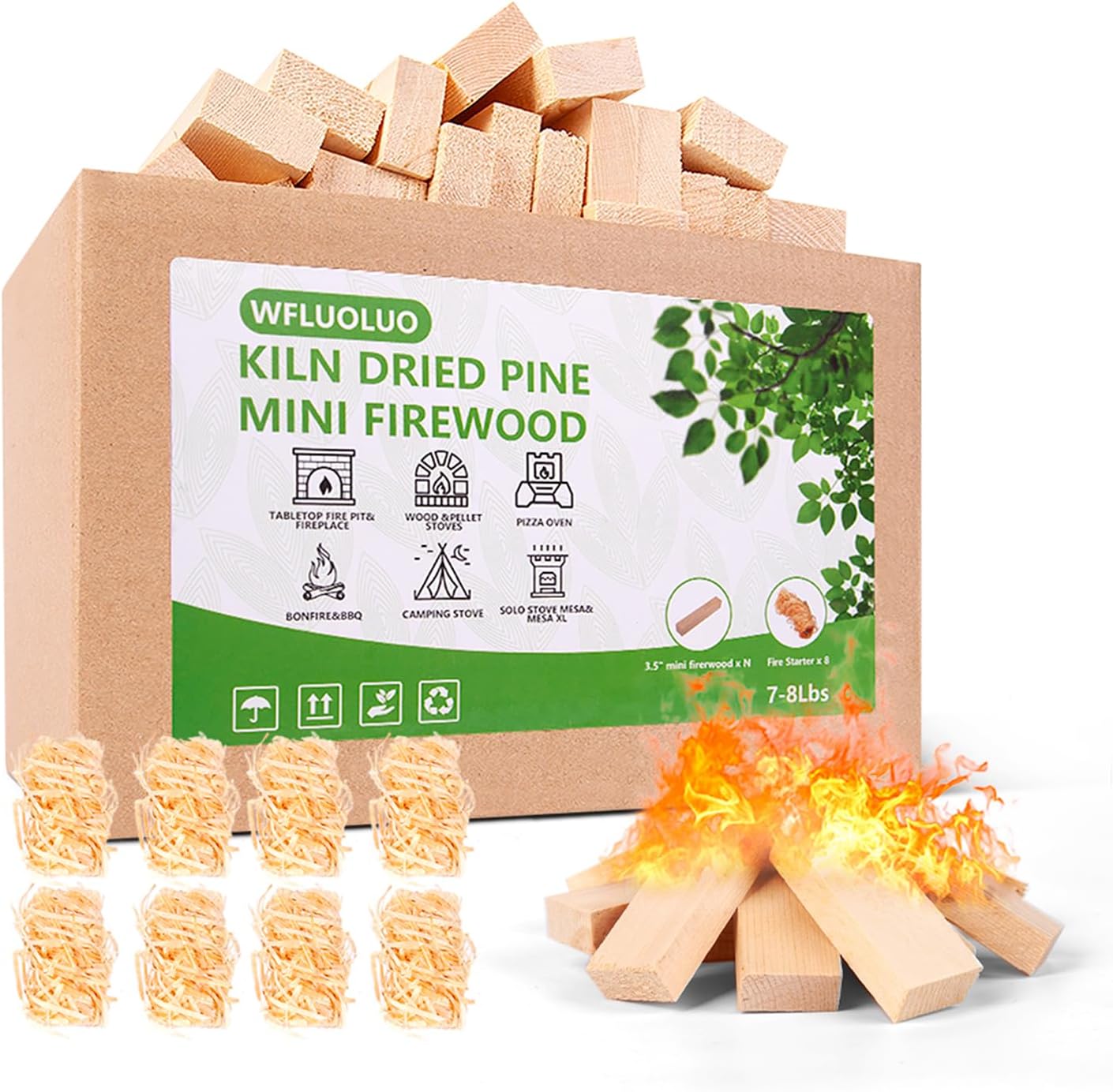 Mini Firewood with 8PCS Fire Starters 3.5'' Lengths Pine Kiln Dried Firewood Great Solo Stove Accessories Tool Prefect for Solo Stove Mesa, Tabletop Fire Pit, Solo Stove Mesa Sticks Wood