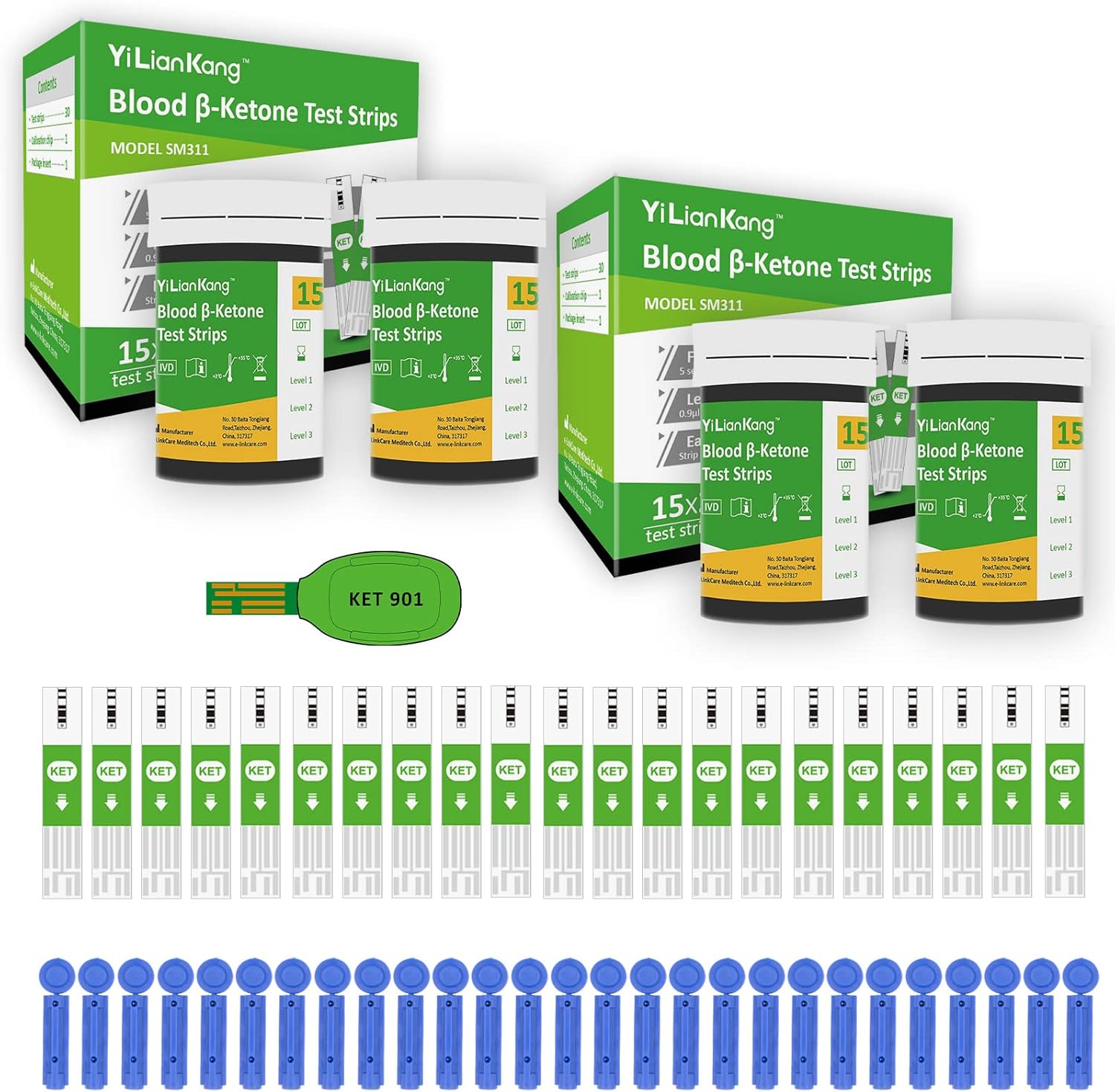 60 Blood Ketone Test Strips & 60 Lancets. Ideal for The Keto Diet and Ketosis Monitoring. (Model SM311 Suitable for YiLianKang PM900B Ketone Meter)