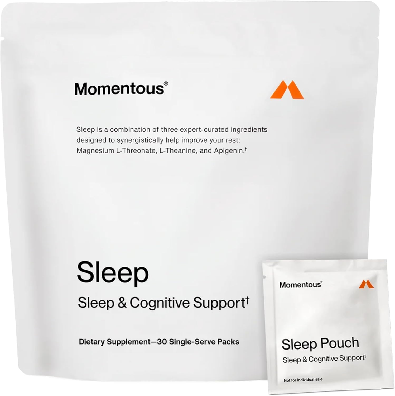 Momentous Sleep Pack - Magnesium Glycinate, Magnesium L-Threonate, and Apigenin - NSF Certified for Sport - 30 Servings