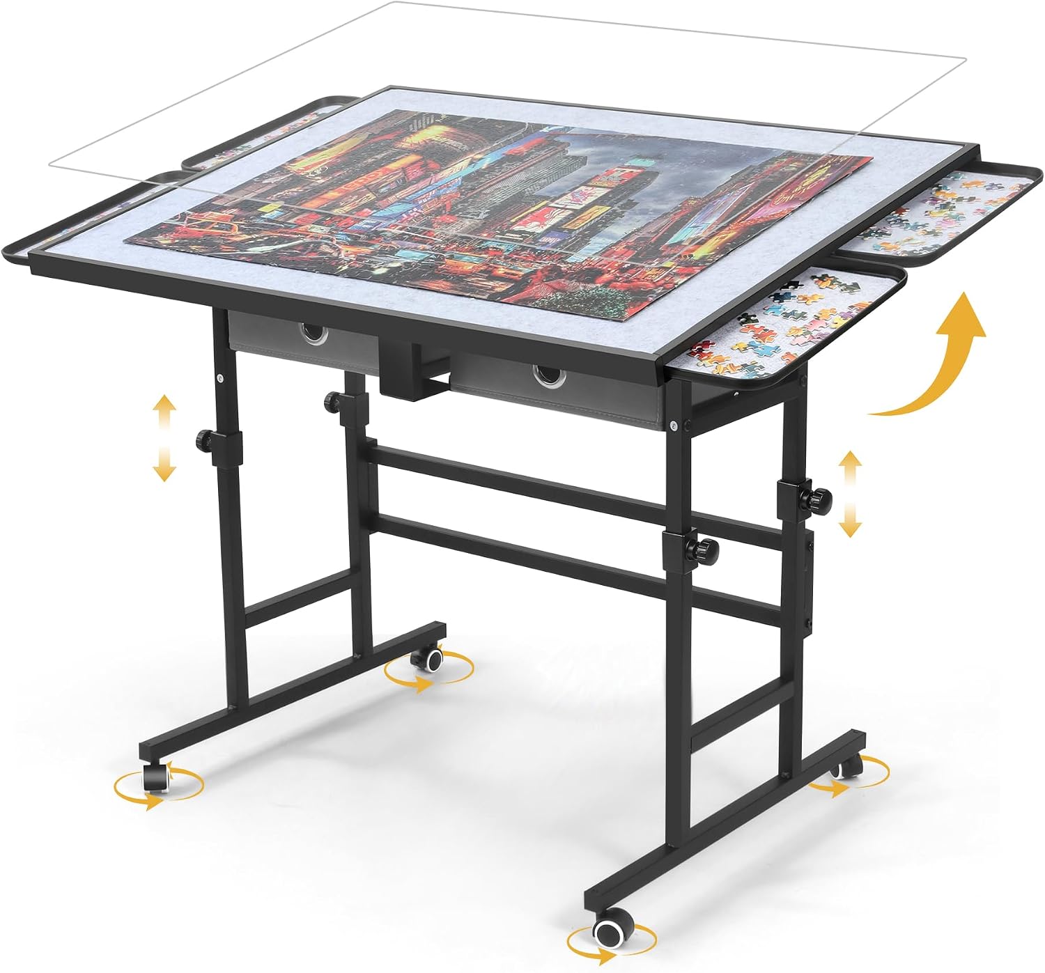 BuilderButler 1500 Pieces Metal Frame Puzzle Table with Wheels, 33.43" x 24.92" Adjustable Height & 45° Tilting Jigsaw Board with Drawers & Cover, Also Ideal as Fuse Beads Table for Adults